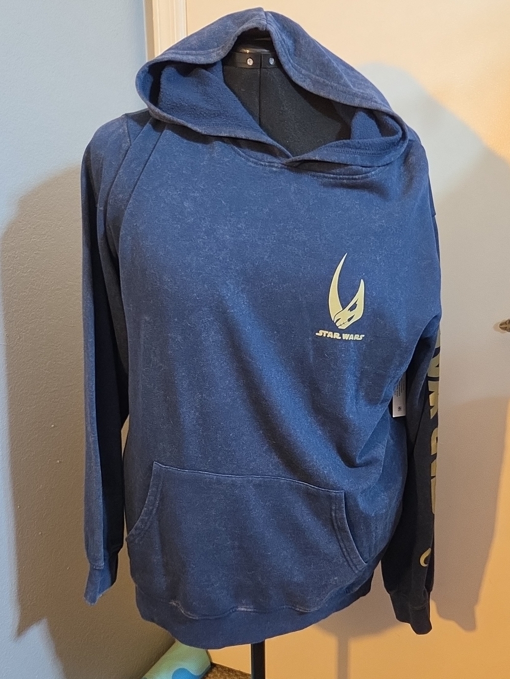 Star Wars Men's Navy Blue Crewneck Hoodie with Gold Logo